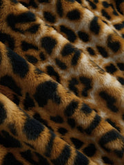 Oversized Faux Fur Collar Leopard Pocket Longline Coat Curve & Plus