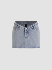 Denim Low Rise Asymmetrical Micro Mini Skirt