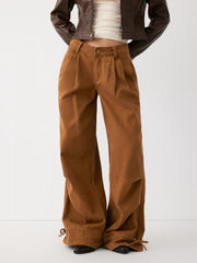 Washed Denim Low Rise Drawstring Wide Leg Trousers