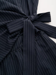 Boat Neck Stripe Ruched Knotted Straight Leg Jumpsuit
