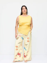 Linen-blend Beaded Knotted Ruched Tank Top Curve & Plus