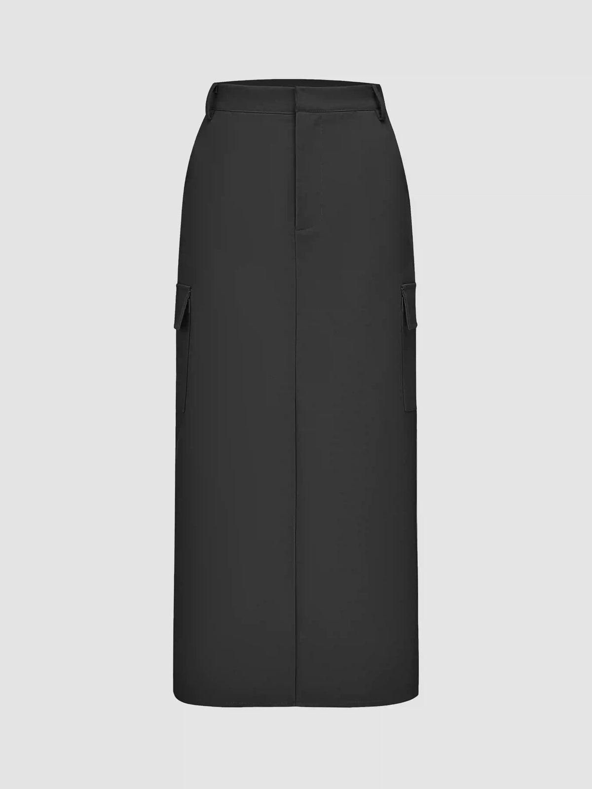 High Waist Solid Split Maxi Cargo Skirt