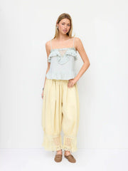 Square Neck Lace Panel Embroidery Cami Top