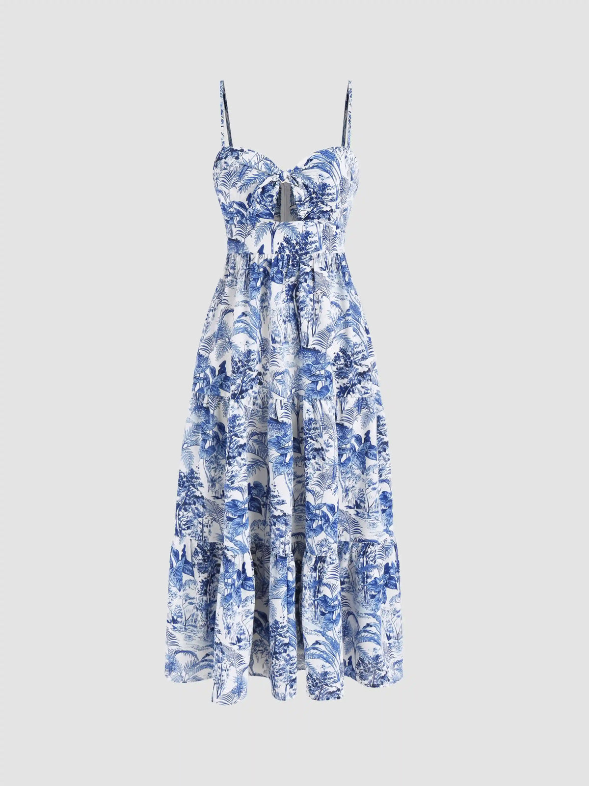 V-neck Landscape Painting Cut Out Knotted Cami Midi Dress