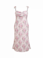 Satin Floral Ruched Slip Maxi Dress Curve & Plus