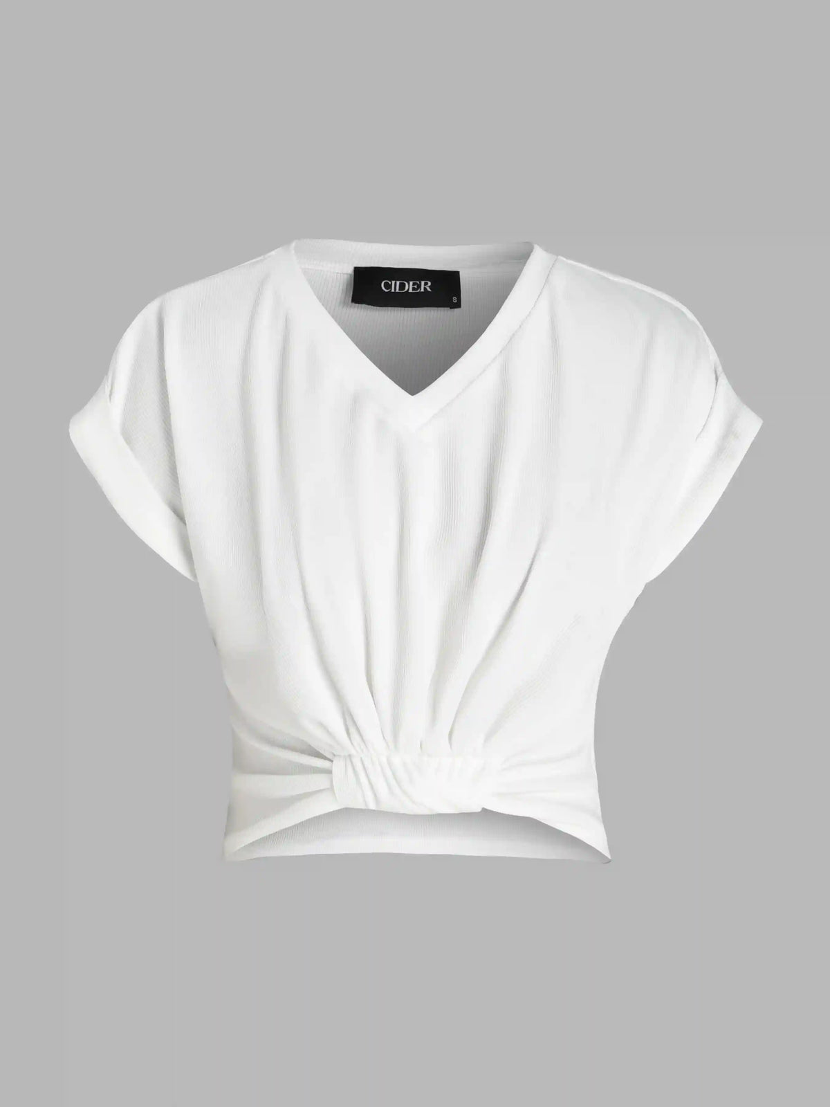 V-neck Solid Ruched Crop Top