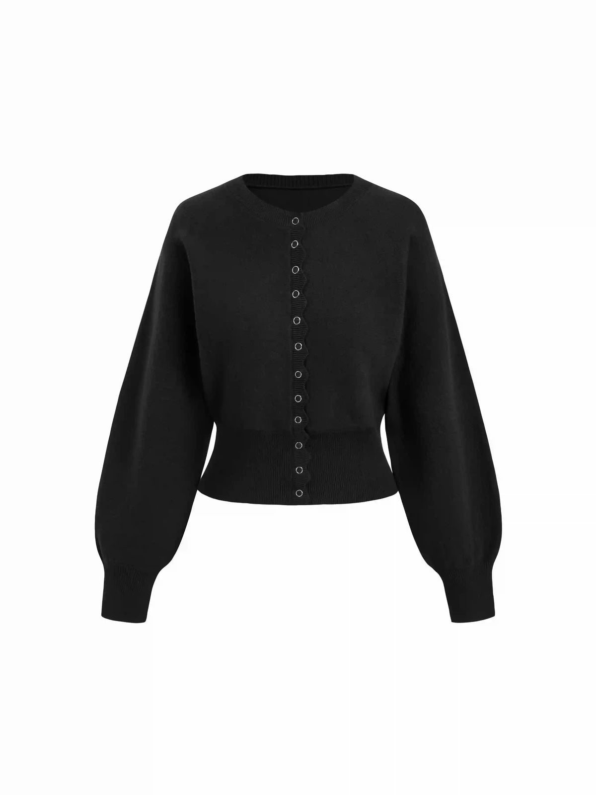 Knit Round Neckline Button Cinched Waist Oversized Cardigan