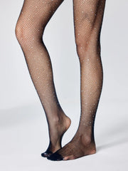 Rhinestone Decor Fishnet Tights