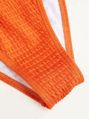 Textured Scoop Neckline Bead Detail Cut Out Criss Cross Bikini Set