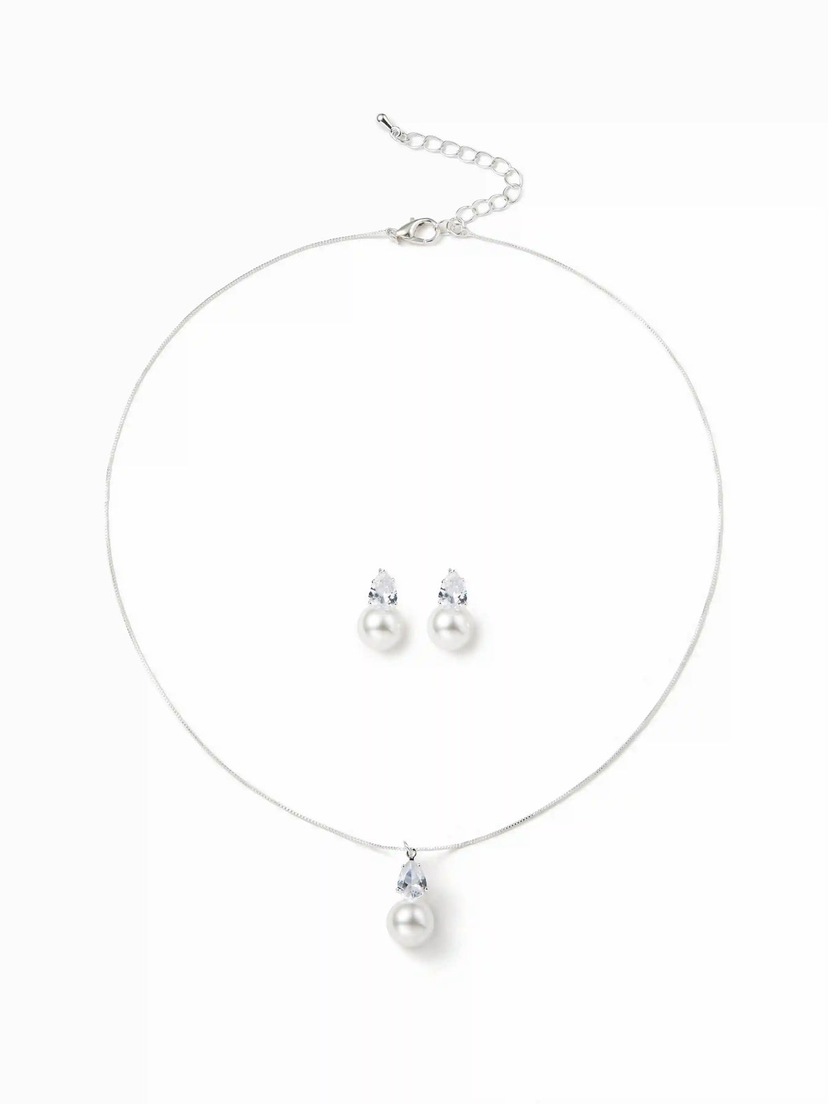 RHINESTONE FAUX PEARL NECKLACE & STUD EARRINGS SET