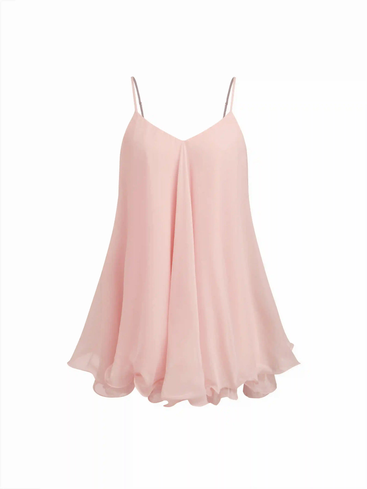 Chiffon V-neck Knotted Ruffle Hem Cami Mini Dress