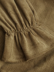 Corduroy Collar Lettuce Trim Drawstring Crop Blouse