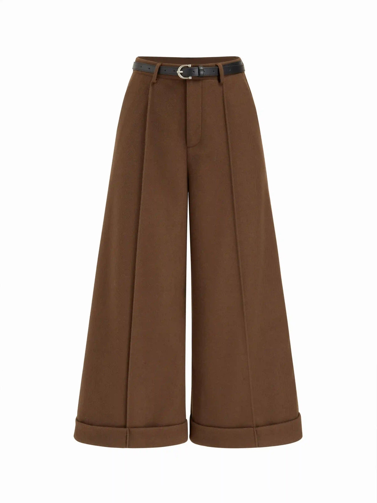 Wool-look Mid Rise Roll Hem Cropped Trousers With Belt