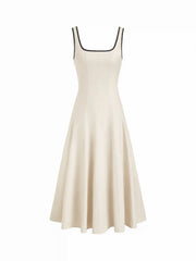 Linen-blend Square Neck Pocket A-line Maxi Dress