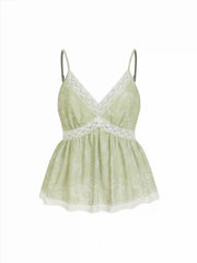 Floral V-Neck Lace Panel Cami Blouse
