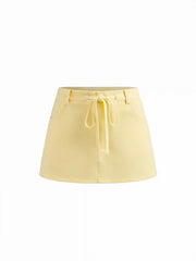 Cotton-blend Low Rise Knotted Mini Skort