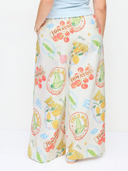 Cotton Mid Rise Fruit Graphic Wide Leg Trousers Curve & Plus