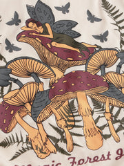 Magic Forest Journey Mushrooms Contrasting Binding Long Sleeve Top