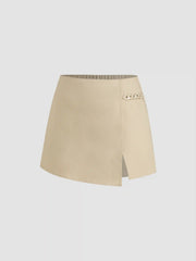 Linen-blend Mid Rise Chain Zipper Mini Skort Curve & Plus