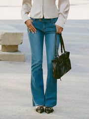 Denim Low Rise Pocket Flared Jeans