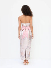 Jacquard Floral Bandeau Bowknot Bubble Maxi Dress