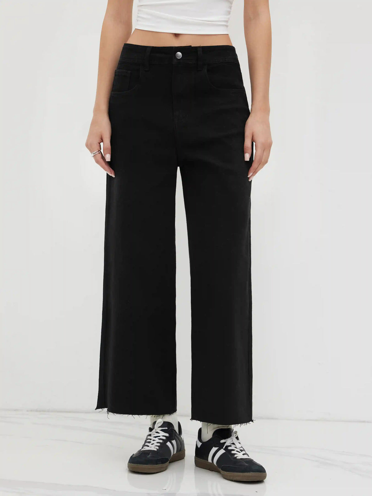 Stretch High Waist Solid Zipper Straight Leg Jeans