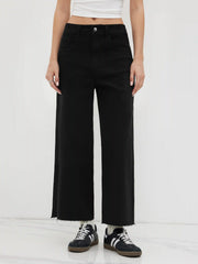 Stretch High Waist Solid Zipper Straight Leg Jeans