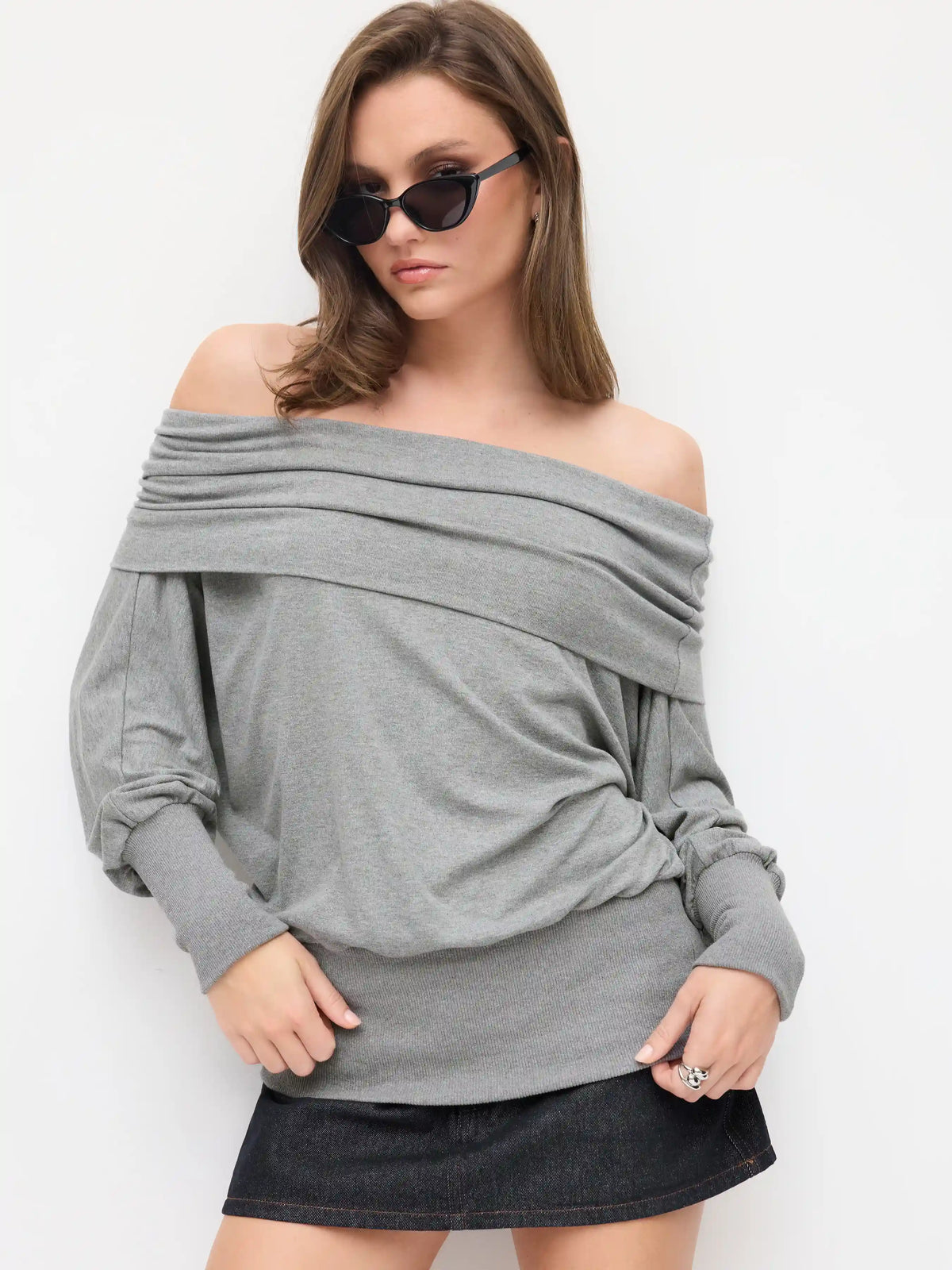 Cotton-blend Off-shoulder Ruched Puff Sleeve Top