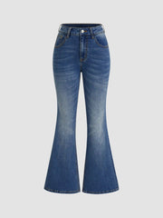 High Stretch Cider Denim High Rise Solid Pocket Flared Jeans