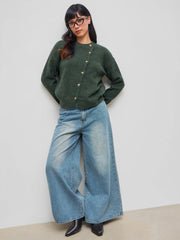 Knit Wool-blend Asymmetrical Button Up Oversized Long Sleeve Sweater