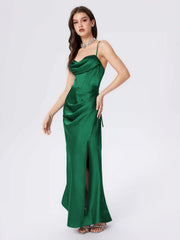 Satin Sculptural Cowl Neck Cami Corset Maxi Dress