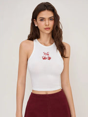 Cotton-blend Cherry Heart Graphic Tank Top