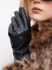 FAUX LEATHER WOVEN GLOVES