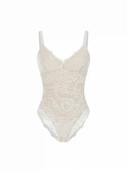 Lace V-neck Scalloped Trim Shapewear Bodysuit