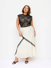 Satin Mid Rise Lace A-line Maxi Skirt Curve & Plus