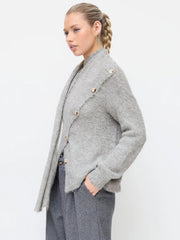 Wool-blend Stand Collar Long Sleeve Oversized Top With Scarf