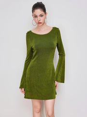 Boat Neck Solid Backless Mini Dress