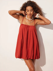 Cotton-blend Square Neck Textured Bubble Hem Mini Dress