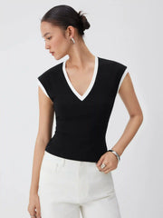 Cotton-blend Colorblock V-neck Tank Top