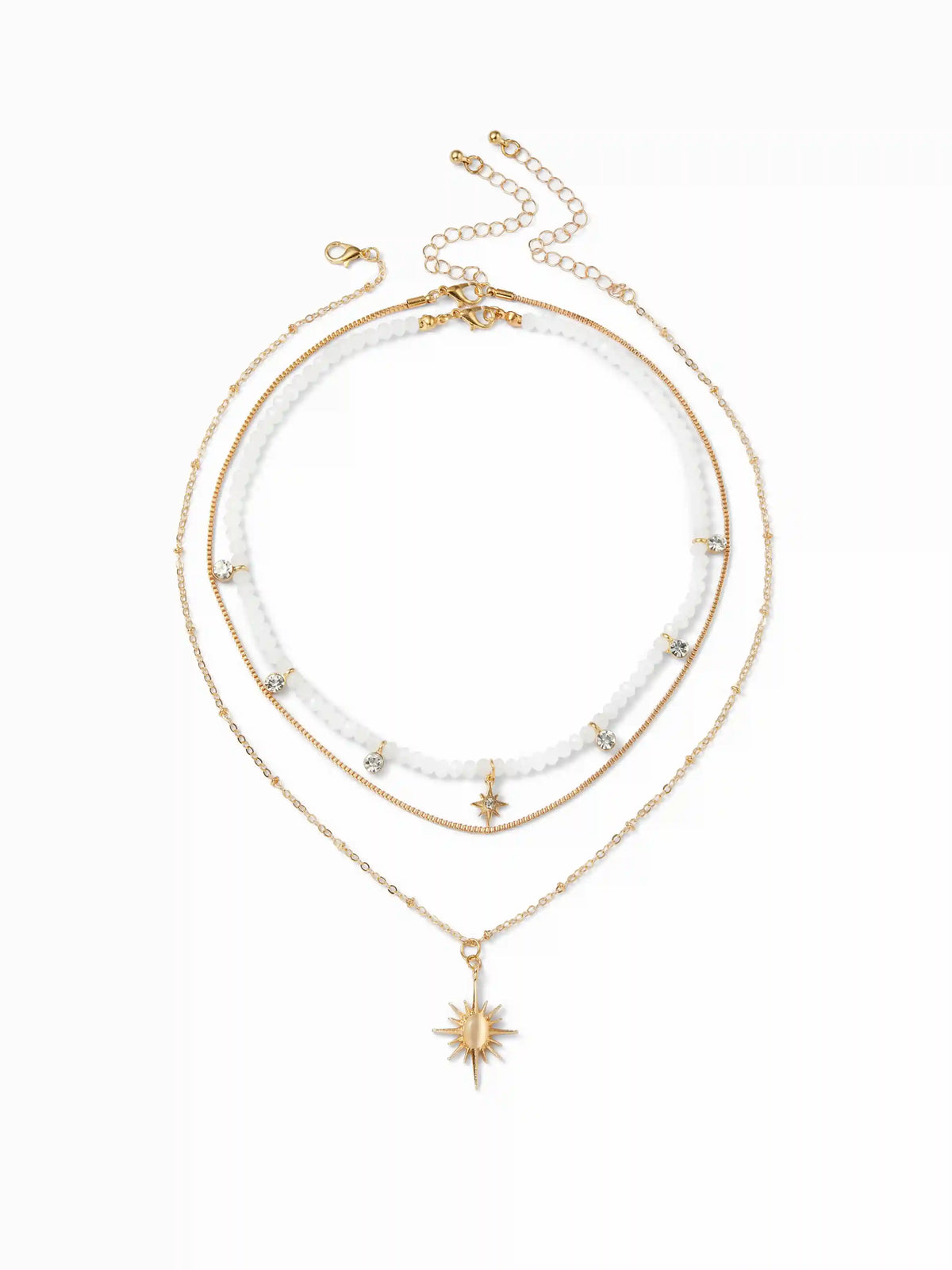 STAR & RHINESTONE & BEADED LAYERED NECKLACE