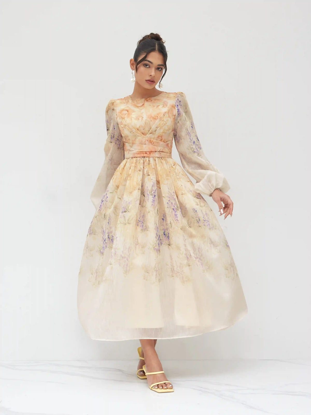 Cotton Floral Pleated Maxi Dress