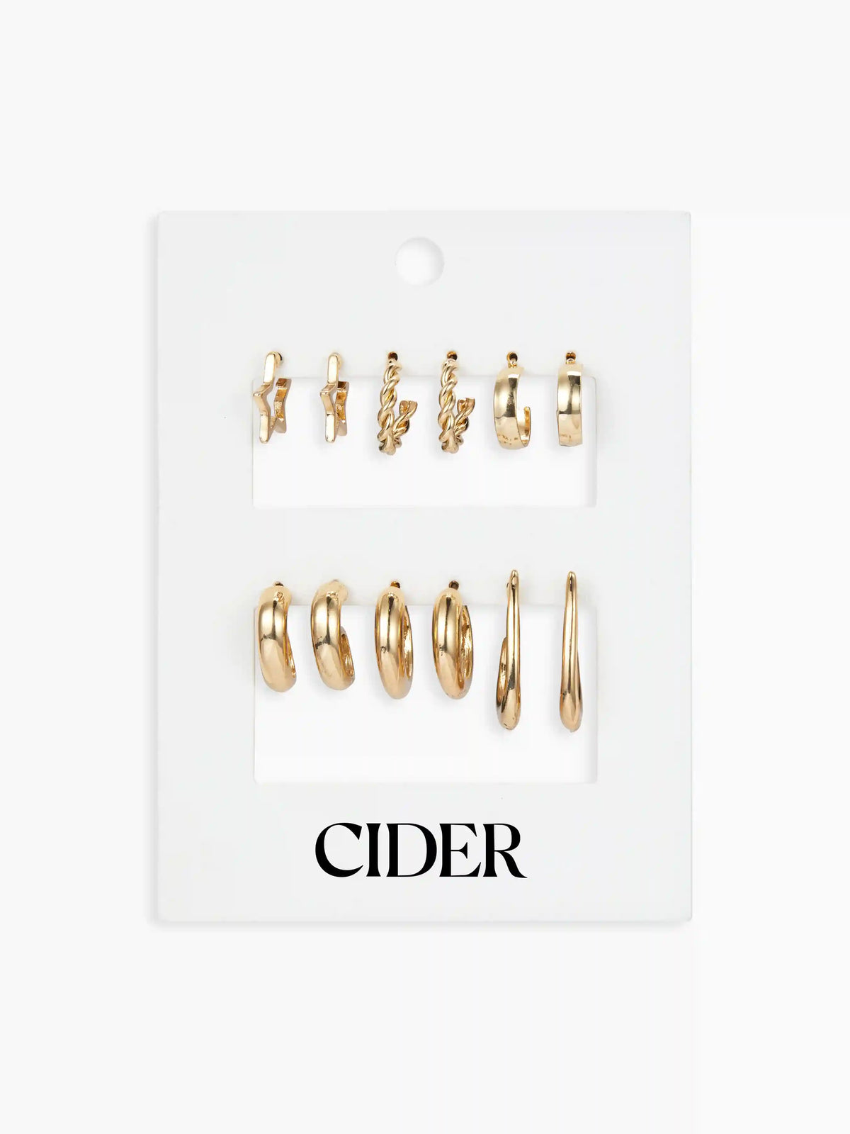 6 PAIRS STAR TWISTED HOOP EARRINGS SET