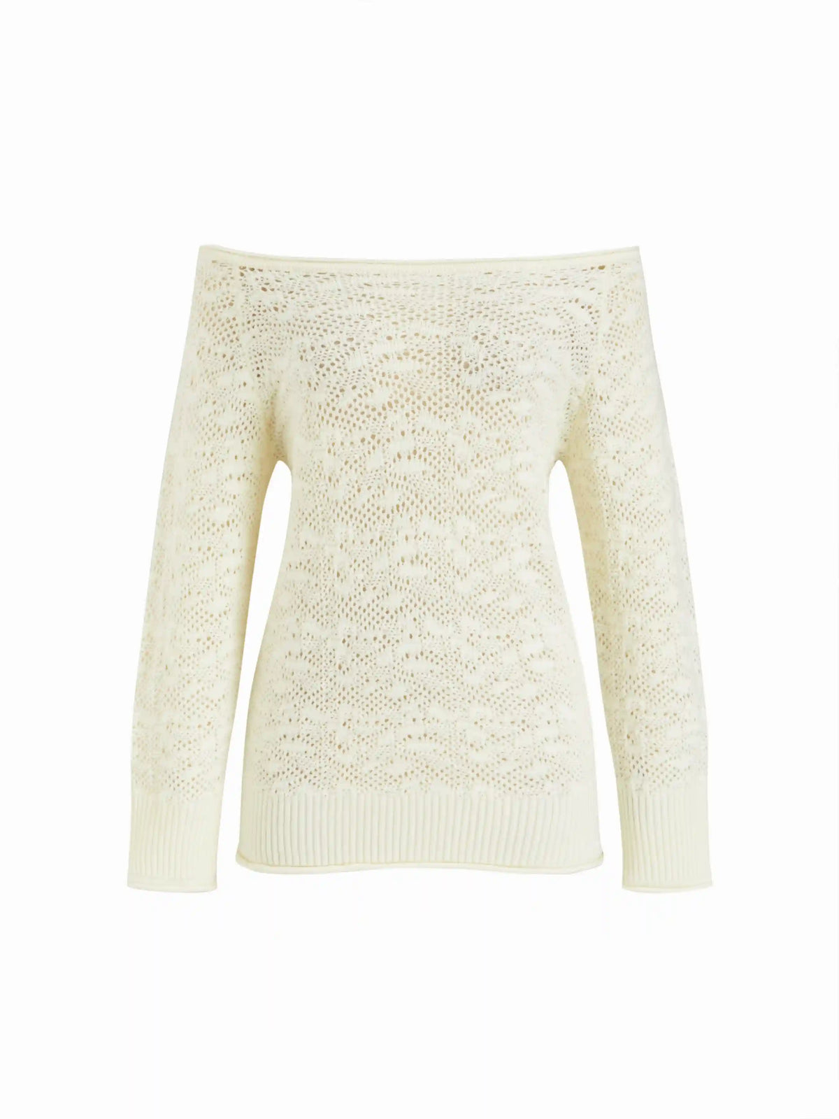 Knit Wool-blend Off-shoulder Hollow Out Oversized Longline Top