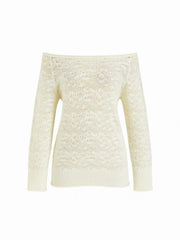 Knit Wool-blend Off-shoulder Hollow Out Oversized Longline Top