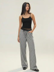 Square Neck Sleeveless Top & Mid Rise Gingham Wide Leg Trousers Set