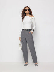 Mid Rise Zipper Tapered Trousers