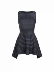 Boat Neck Striped Asymmetrical Ruffle Hem Tank Top