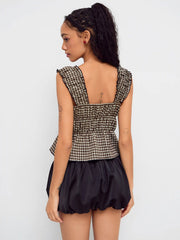 Cotton-blend Gingham Bowknot Top