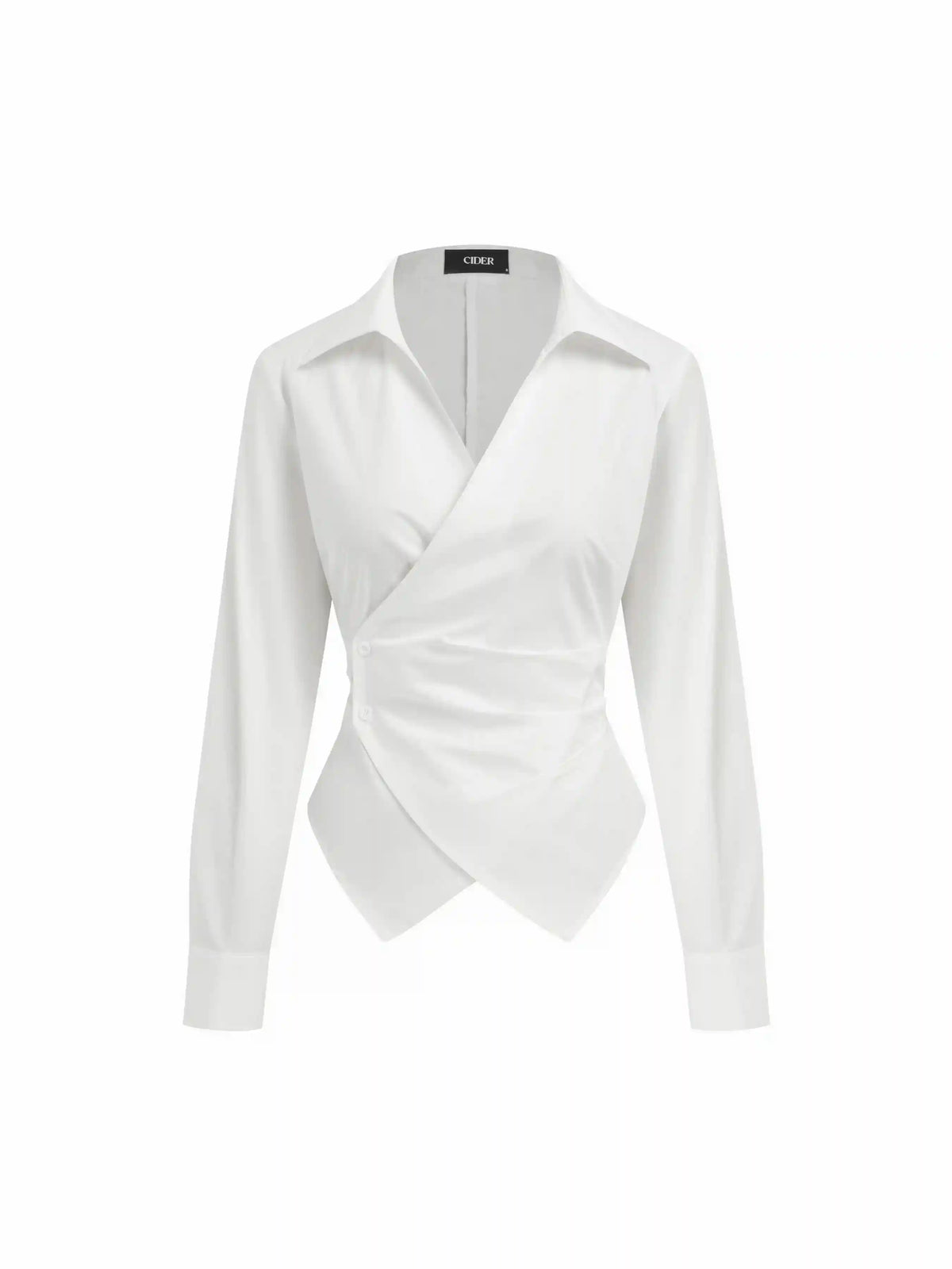 Cotton-blend V-Neck Wrap Long Sleeve Blouse
