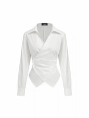 Cotton-blend V-Neck Wrap Long Sleeve Blouse